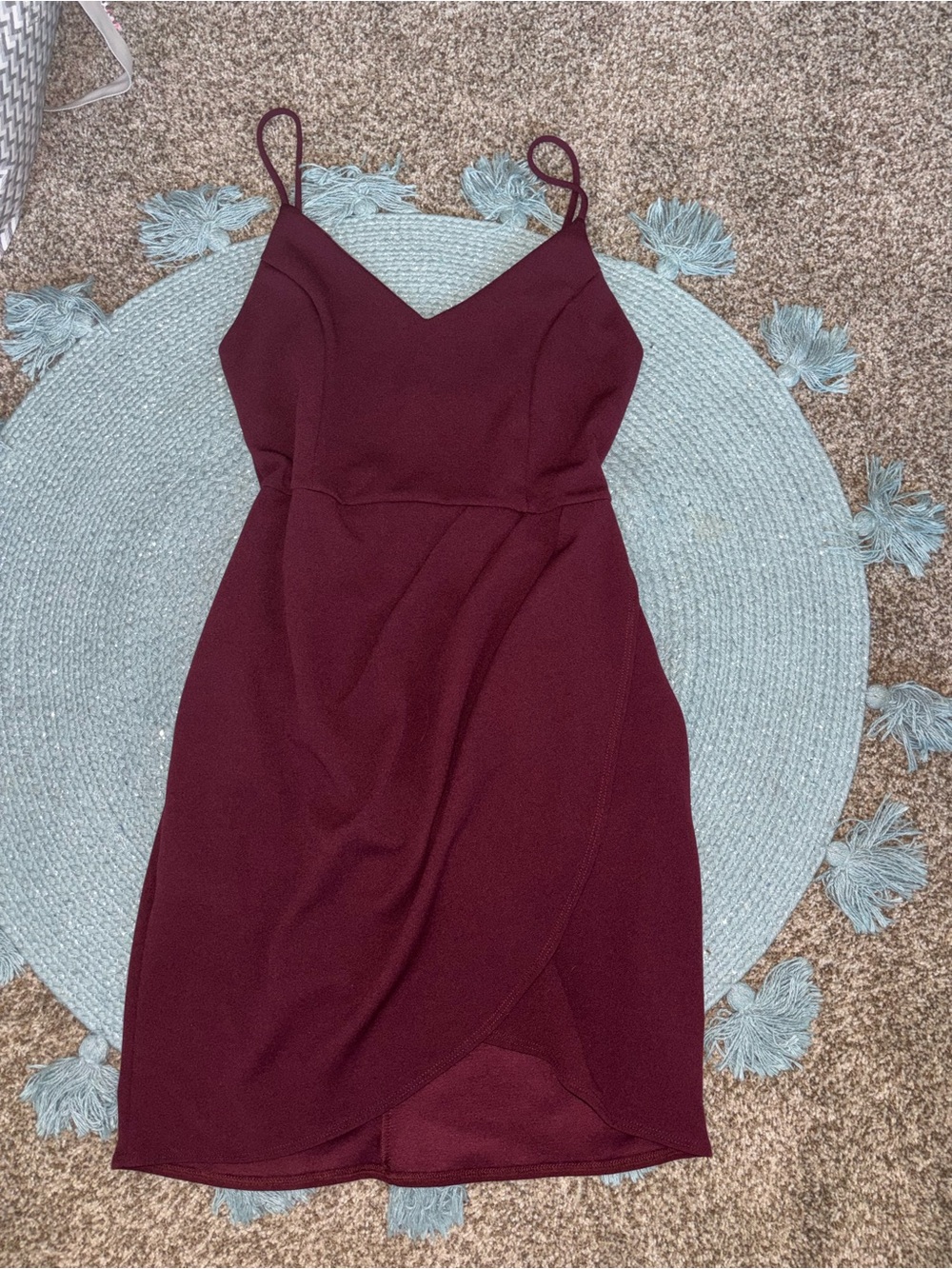 Lulu's Wine Spaghetti-Strap Faux Wrap Mini Dress
